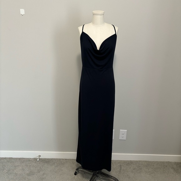 NWT Club Monaco Cowl Neck Maxi Dress Navy Blue Low Back Size Small - Picture 4 of 14